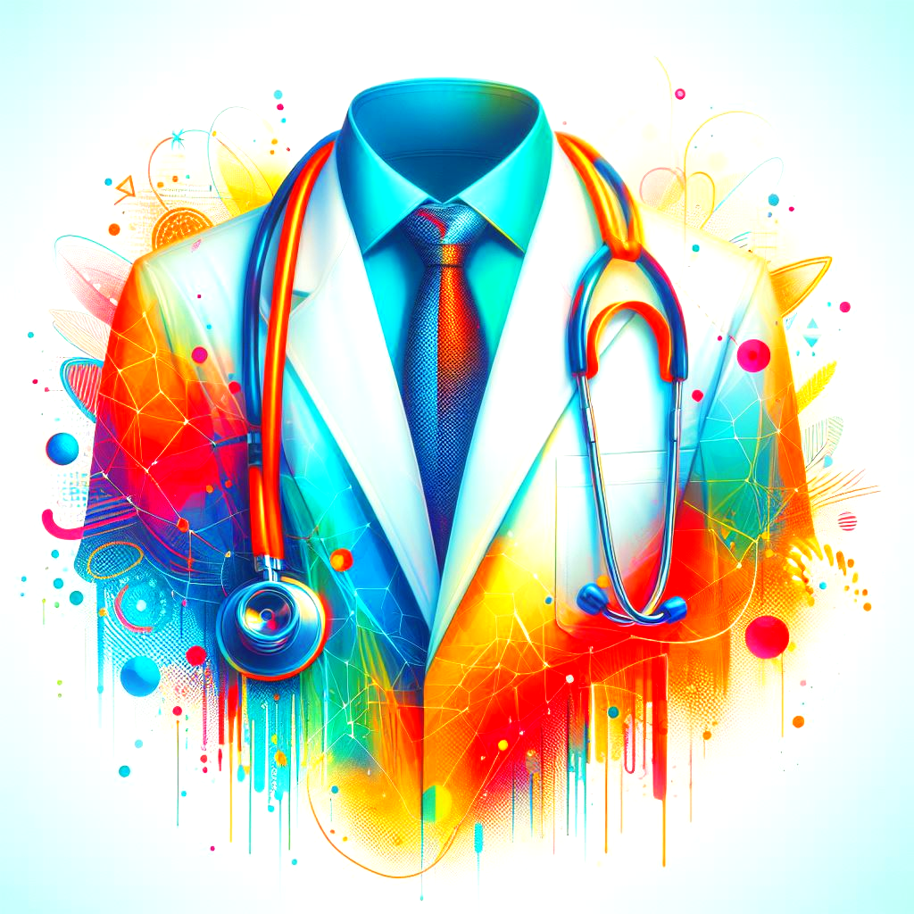 brightly colored doctors coat and stetoscope