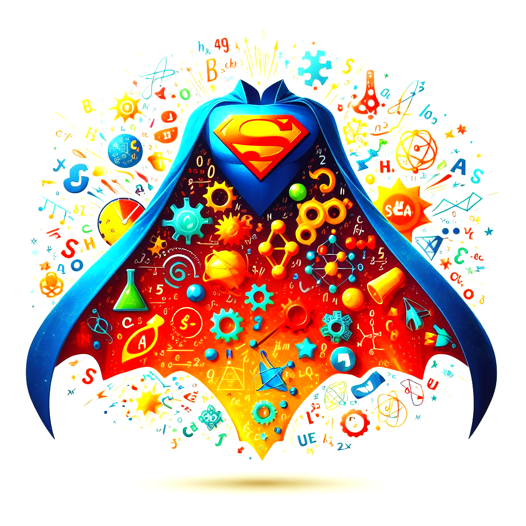 bright superman cape containing chemical physics and math symbols