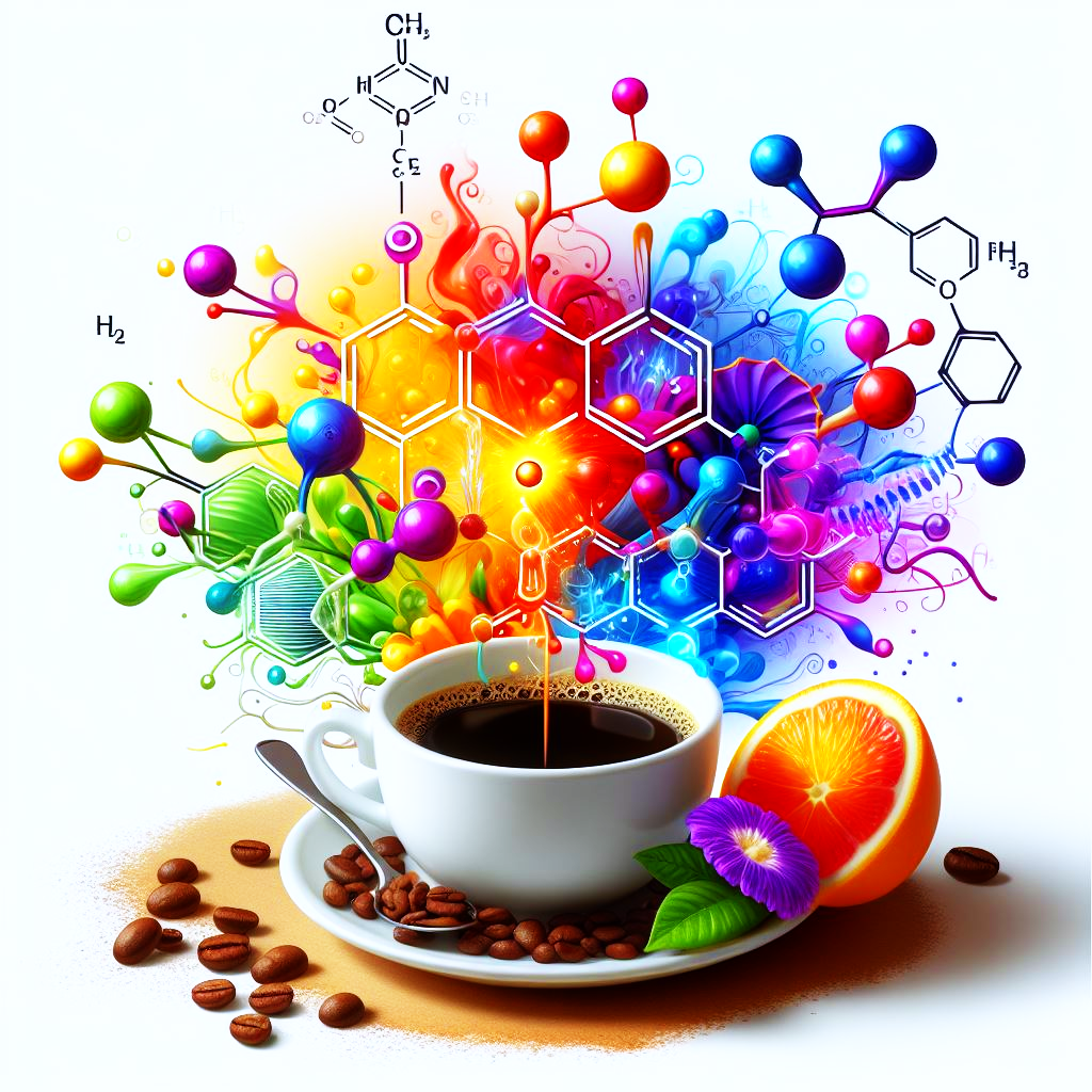 chemical structure of caffeine escaping a cup of coffee