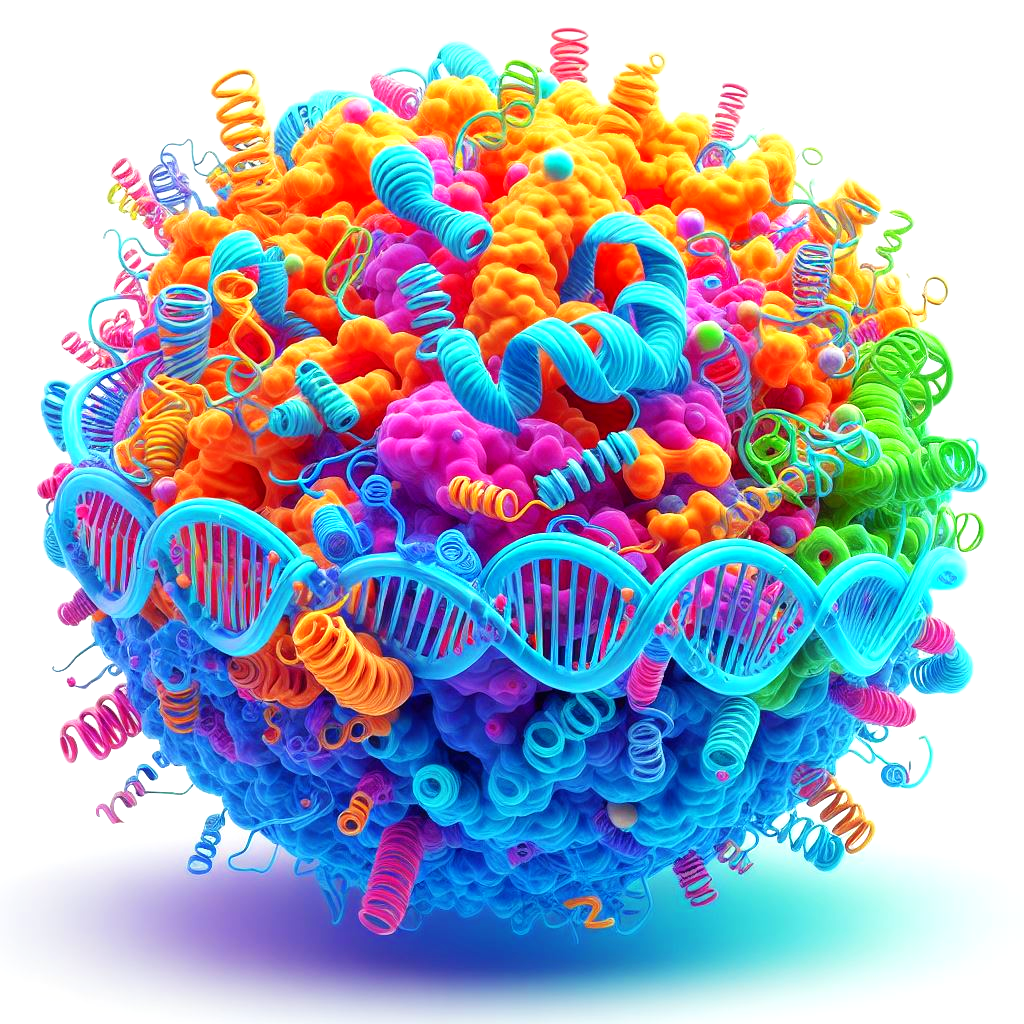 bright vibrant colorful depiction of DNA wrapped around histone