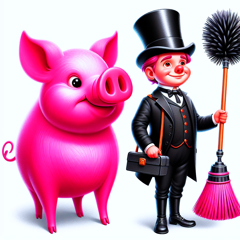 bright pink lucky pig and a chimneysweeper