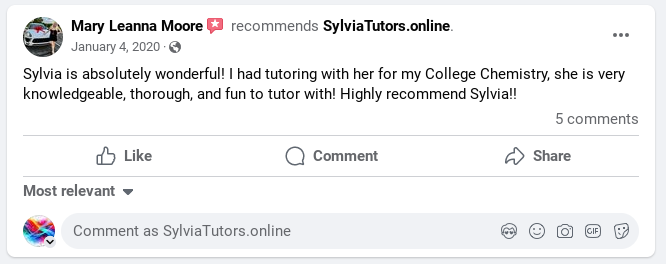 Marys 5 star review for SylviaTutors.online