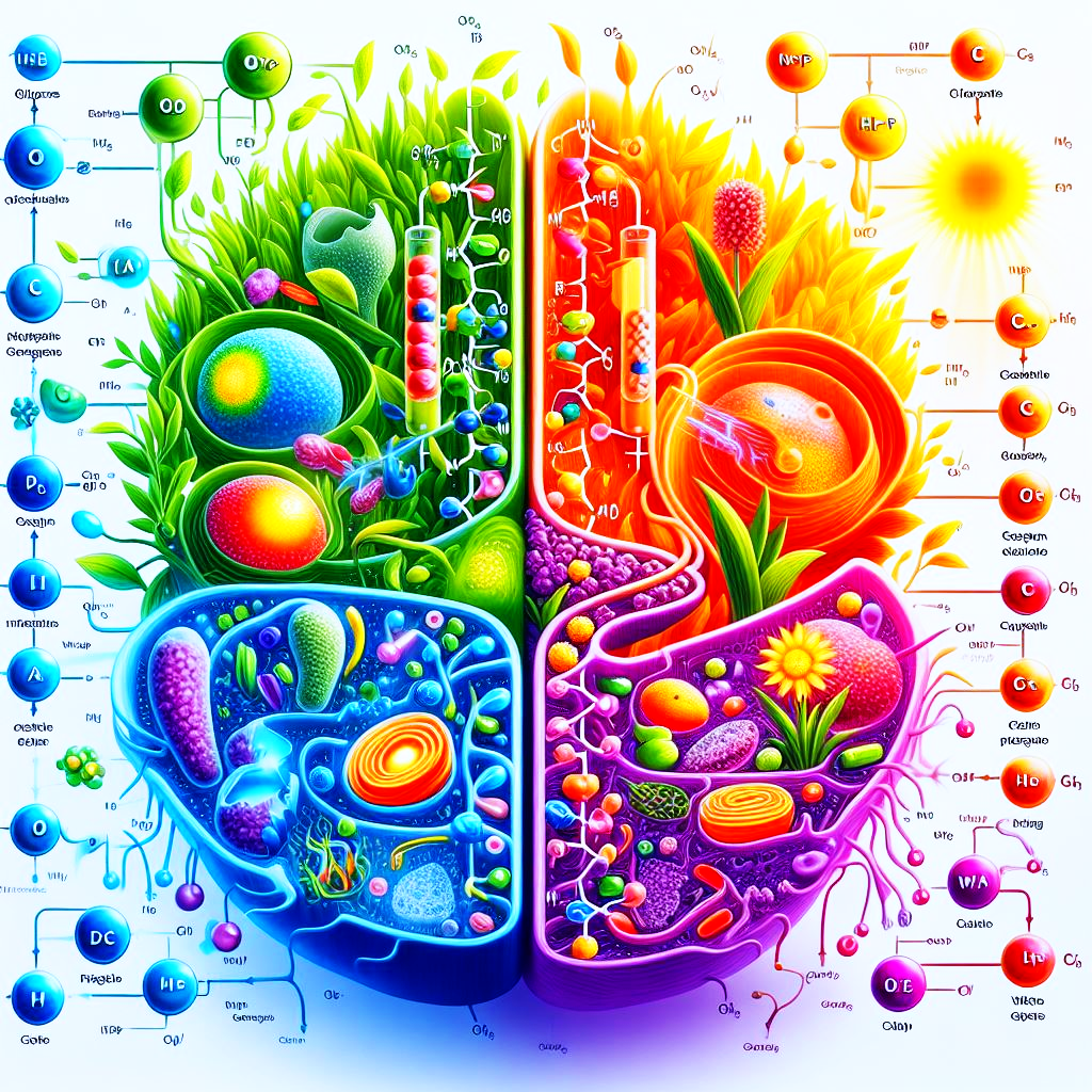 bright vibrant depiction of respiration and photosynthesis side by side